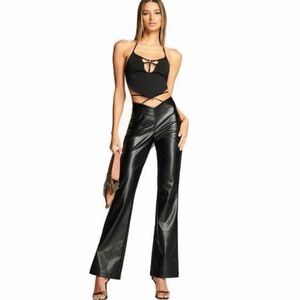 I.AM.GIA Zoey Criss Cross Wrap Faux Leather Wide‎ Leg Pant Black Size S